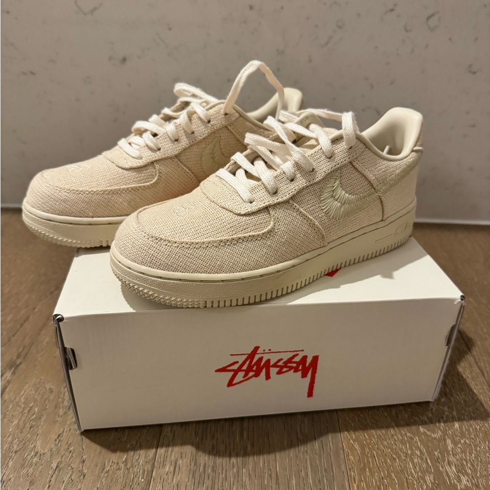 Stussy x Air Force 1 Low Kids Beige Sneakers Fossil